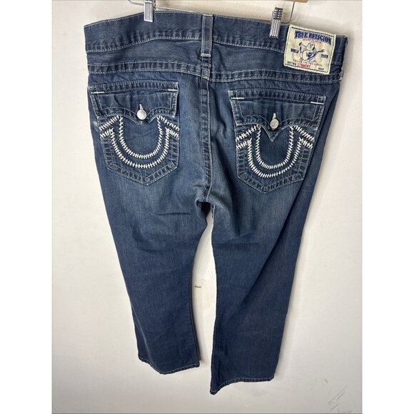True Religion Jeans Men’s 40X29 Straight Leg Distressed USA Blue Denim - Picture 1 of 8